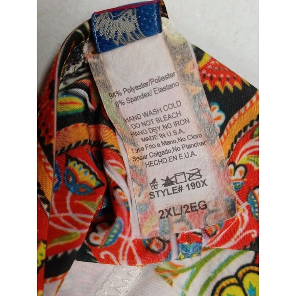 R. Roug Rhinestone Embellished Floral Paisley Top Bright Colorful Sharkbite 2X - Picture 11 of 11